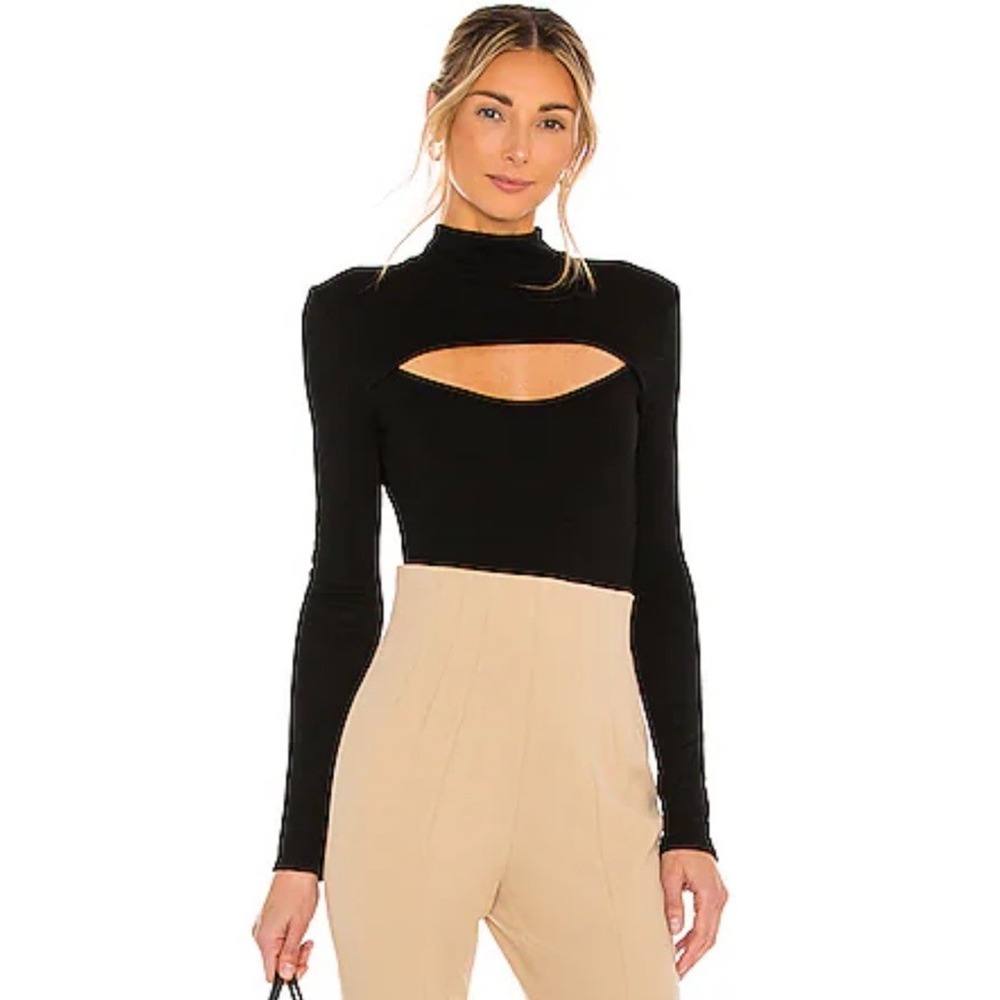 NWT Michael Costello x Revolve Talina Black Long Sleeves Cut Out Bodysuit Sz XS